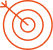 Cible en spirale orange stylisée avec une flèche ou un trait de visée sur fond noir, symbolisant précision et objectif.
