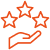 Main ouverte orangée présentant trois étoiles, symbolisant la qualité, l'excellence du service ou la satisfaction client.